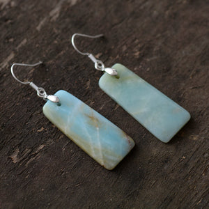Natural Amazonite Gemstone Rectangle Earrings